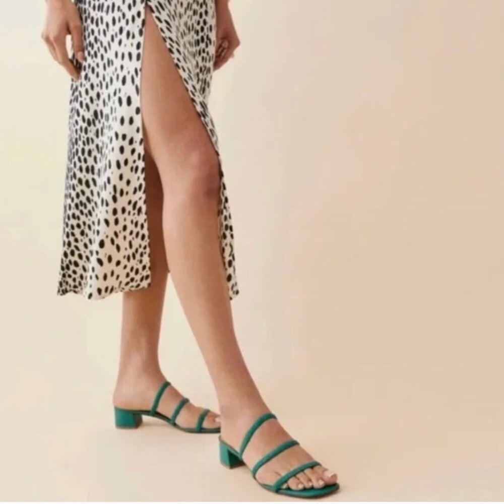 REFORMATION Assunta Strappy Block Heel Mule Slip On Sandals Shoes in Green Sz 8